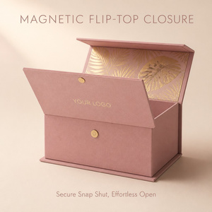 Boîte <span class=keywords><strong>cadeau</strong></span> magnétique rose poudré avec couvercle rabattable, emballage cosmétique de luxe, motif botanique en feuille d'or, pelliculage mat, écologique, personnalisable - Product Image 2