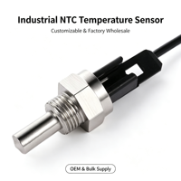 Capteur de température NTC avec sonde en acier inoxydable, interface filetée, connecteur noir, fabrication OEM personnalisée, vente en gros