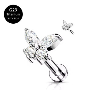 G23 titanio internamente filettato Labret Flat Back cartilagine elica Tragus <span class=keywords><strong>Piercing</strong></span> per il corpo gioielli farfalla zirconi naso anelli - Product Image 6