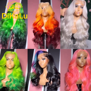 Peluca de Cabello Humano Virgen Remy con Reflejos Azul y Rosa para Mujer, con Frente de Encaje Transparente, 30 Pulgadas, Ondulado, Corto - Product Image 3