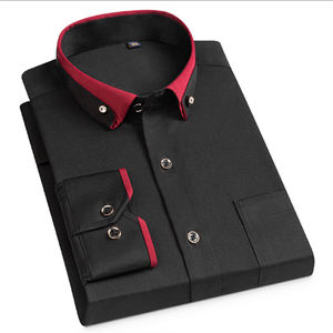 <span class=keywords><strong>Chemise</strong></span> décontractée à manches longues personnalisable pour <span class=keywords><strong>homme</strong></span>, coupe ajustée, couleurs unies, confortable, anti-boulochage, en sergé polyester/coton - Product Image 3