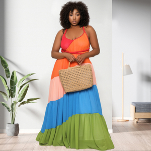 Robe longue décontractée contrastée sans dos pour femme – Vente en gros - Product Image 2