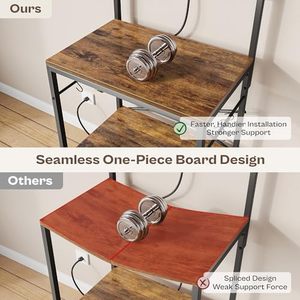 Étagère de cuisine avec prise de courant, <span class=keywords><strong>table</strong></span> de bar à café à 4 niveaux, support de <span class=keywords><strong>micro</strong></span>-ondes de cuisine avec 6 crochets en forme de S - Product Image 3