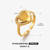Cincin Bentuk Hati Bahan Stainless Steel Gaya Eropa dan Amerika, Trendi dan Serbaguna dengan Ukuran yang Dapat Disesuaikan, Lapisan Emas 18K