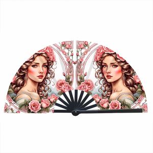 Éventail pliable en bambou de 33 cm pour festivals, promotions et fêtes – Éventail à main en nylon élégant avec motif peint - Product Image 5