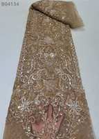 Tissu en dentelle à sequins roses avec élastique, 100% polyester, broderie de perles florales et dentelle guipure pour robes de mariée