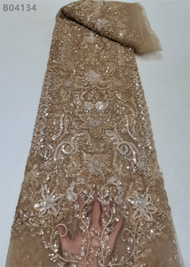 Màu hồng <span class=keywords><strong>sequin</strong></span> lưới ren vải hoa hạt thêu chuỗi guipure vải ren - Product Image 4