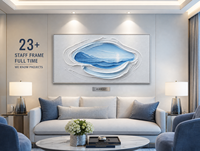 Art mural texturé 3D sculpté Paysage marin côtier Grotte Blanche, Cadre argenté, pour Atrium de hall d'hôtel de luxe et complexe hôtelier, Personnalisé, Vente en gros, OEM
