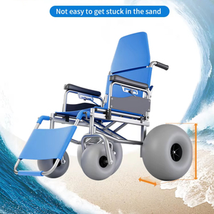 Kursi Roda Manual Inovatif Roda Balon Baja untuk Pantai - Dapat Beradaptasi dengan Berbagai Medan, Nyaman, Aman, Kapasitas 100KG, Alat Bantu Perjalanan - Product Image 2