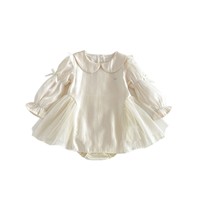 Robe-combinaison pour bébé fille style princesse, col Peter Pan, manches bouffantes, tenue pour nouveau-né