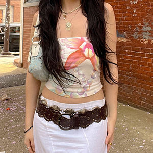 Top sans bretelles extensible à imprimé floral et coquillages pour femmes, style décontracté pour les vacances, haut tendance - Product Image 6