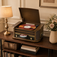 Lecteur de disques vinyles classique avec haut-parleurs intégrés, tourne-disque 3 vitesses avec lecteur CD, cassette et lecture de musique sans fil
