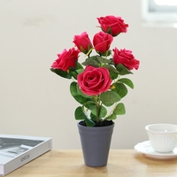 SAISON Haute Qualité Artificielle Rose Bonsaï pour La Décoration De La Maison Soie Rose Plantes avec En Plastique En Pot Artificielle Rose Fleur