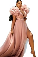 Nouvelles Robes de Soirée Amples en Maille à Col en V Profond et Fente Haute pour Femmes Grandes Tailles – Collection Printemps-Été – Tendance Féminine