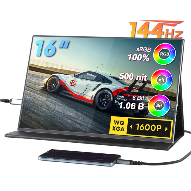 Portable 16 Inch 144Hz QHD 100% SRGB HDR Gaming Monitor with USB-C HD External Switch for Travel with PS5/4 with Speakers