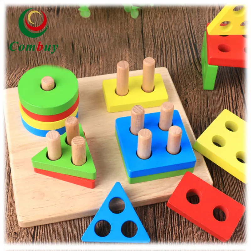 Jouets en bois montessori, motifs géométriques, pour bébé, puzzle