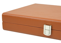 Sonny Ensemble de backgammon en cuir marron de luxe 13 pouces avec logo personnalisé pour enfants