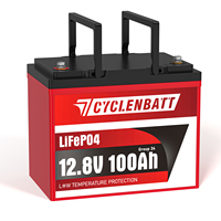 Batería LiFePO4 CYCLENBATT Grupo 24, 12V 100Ah, con BMS de 100A, Monitoreo en Tiempo Real, para Motor de Arrastre, RV, Solar, Fuera de la Red, con Certificación CE