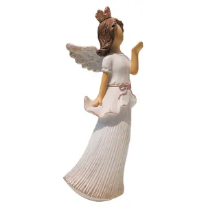 Toptan fabrika doğrudan reçine süsler melek heykelcik noel dekorasyon poli reçine OEM melek kanatları ile hediye zanaat