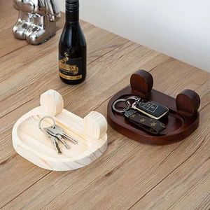 Solid Wood Storage Tray Oval Shape With Partitions <b>Desktop</b> Organizer For Pens And Keys - Product Image 3