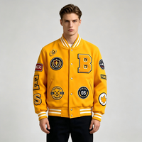 Blouson universitaire jaune en laine avec logo personnalisé pour homme, style Letterman, broderie de patchs en chenille, streetwear, patchwork, OEM