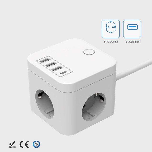 Germany Intelligent Portable Travel Power Cube Socket Fast USB Charger EU Plug Surge Protector for Household Electrical