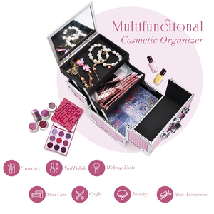 2 khay mỹ phẩm Train trường hợp với gương nhôm trang điểm trường hợp có thể khóa đồ trang <span class=keywords><strong>s</strong></span>ức trang điểm hộp Tổ chức Du lịch tạo nên nghệ <span class=keywords><strong>s</strong></span>ĩ Vali - Product Image 2