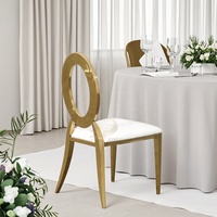Chaises de réception de luxe en acier inoxydable doré à dossier rond - Design moderne, portables et empilables pour hôtels, hôpitaux, appartements et événements