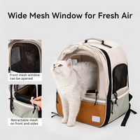 Sac à dos de transport pour chat réglable et léger avec fenêtre respirante, coussin amovible, sangle de bagage, fond stable et pare-soleil en maille