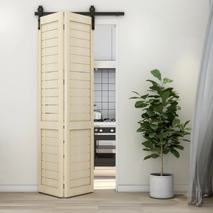 Kit de quincaillerie pour porte coulissante à double pliage moderne de 3 à 6,6 pieds, en alliage d'aluminium durable et robuste, rail à roulettes pour 2 portes, silencieux et fluide - Product Image 5