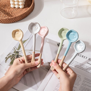Ceramic <b>Coffee</b> <b>Spoon</b> Long Handle Heat Resistant Solid Color Round Shape For Tea Stirring Handmade Pottery Style - Product Image 4