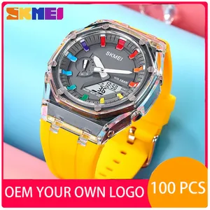 Tùy Chỉnh Riêng Của Bạn Logo Skmei 2100 Xem Vàng Reloj Ngoài Trời Người Đàn Ông Kỹ Thuật Số Colourful LED Hiển Thị Chống Thấm Nước Chống Sốc Đồng Hồ