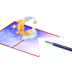 Carte de vœux en papier tridimensionnelle 3D, lune, étoile, rêve, amour, cadeau, invitation pour le bain et le baptême de bébé - Product Image 4