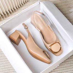 Frauen Mid Chunky Heels Pumps Stretch Sling backs Schuhe Square Toe Office Lady Sommer Slip auf eleganten Sandalen - Product Image 6