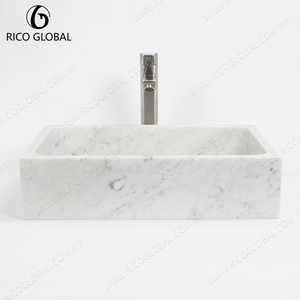 Vasque rectangulaire en marbre blanc poli, style minimaliste, pour salle de bain, installation sans trou - Product Image 2