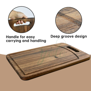 Planche à découper en bois d'acacia extra épaisse faite à la main avec rainure de jus profonde et poignée ronde pour viande Fruits légumes - Product Image 4