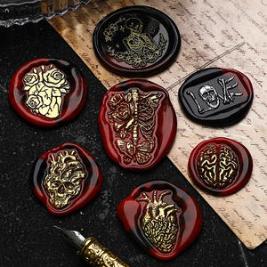 Tête de sceau à la cire de la série Dark, motif en cuivre squelettes de crânes en relief, pour la décoration de journal - Product Image 1