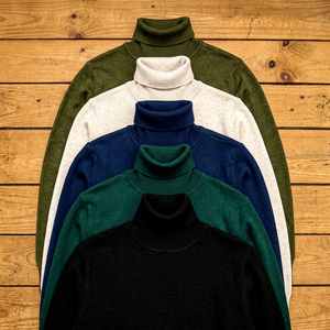 Men's Breathable Cotton Turtleneck Sweater QC Inspected Solid Color Knit Pullover <b>Long</b> Sleeve Warm Winter <b>Top</b> Multiple Colors - Product Image 1