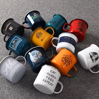 Ensemble de tasses à café de camping en métal émaillé, épaissies, réutilisables, avec logo personnalisé, motif de dessin animé, pour Noël, avec boîte cadeau
