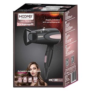 * Sbocco * asciugacapelli professionale 1300W con 2 velocità e temperature con manico pieghevole e gancio per appendere nero rosa- - Product Image 3