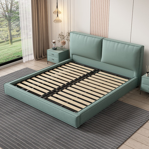 Lit rembourré moderne et minimaliste 1,5-1,8 m avec rangement, lit double en cuir pour chambre principale, lit en tissu de luxe léger - Product Image 4