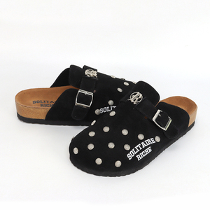 Sepatu Clogs Birken Mules Kulit Suede Sapi Mewah Unisex dengan Penyangga Lengkung Berhias Stud, Sol Gabus, dan Gesper yang Dapat Disesuaikan untuk Musim Dingin - Product Image 1