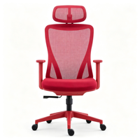 Chaise de bureau ergonomique moderne rouge en maille, dossier haut, appui-tête réglable, support lombaire, pivotante, pour espace de travail créatif
