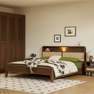 Vente en gros de meubles de chambre à coucher en bois massif nordique lit double moderne simple cadre de lit Queen et King size lit en bois avec rangement