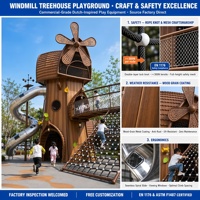 Custom Stainless Steel Windmill Treehouse Playground, Outdoor Kids Spiral Slide Climbing Equipment for Park Resort Preschool
