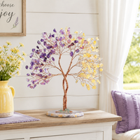 Arbre en Cristal de Citrine Naturelle avec Base en Tranche d'Agate, Arbre à Argent en Cristal d'Améthyste avec Base en Tranche d'Agate pour la Prospérité