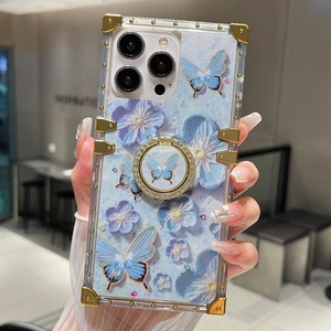 Coque de téléphone de luxe pour IPhone 16 15 Promax 14 Plus 13 12 3D peinture à l'huile papillon fleurs anneau support support couverture pour Apple 11 - Product Image 5