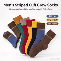 Chaussettes en coton pour hommes à rayures sur le bord, style décontracté et habillé, avec bordure colorée, personnalisables OEM (logo et couleur)