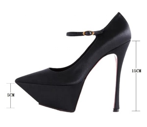 Chaussures de soirée personnalisées sexy à bout pointu et plateforme en satin, talons hauts fins en similicuir, escarpins de mariage pour femmes, grandes tailles - Product Image 2