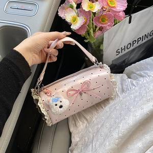2025 nuevo Mini bolso cilíndrico de encaje con lazo para mujer, bolso cruzado de hombro de mano dulce y fresco de lunares - Product Image 4